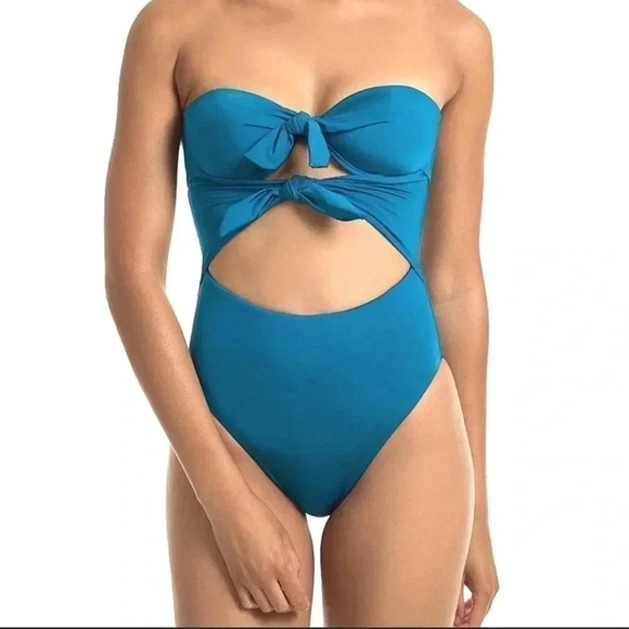NWT ~ TRINA TURK Getaway Solid Tie Bandeau One Piece Swimsuit - Picture 7 of 7